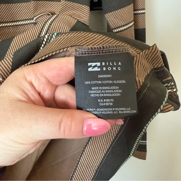 Billabong Brown Stripe Long Sleeve Hooded Sweater Size Large - Picture 5 of 7